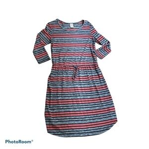 FADED GLORY heather gray striped drawstring waist light knit dress size small